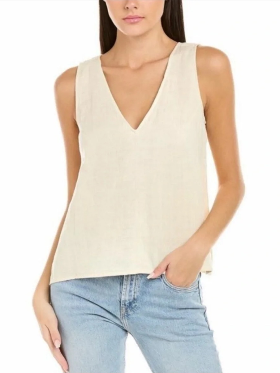Johnny Was Calme Drape Tank Top Large Cream Cotton Minimalist Lagenlook Lounge